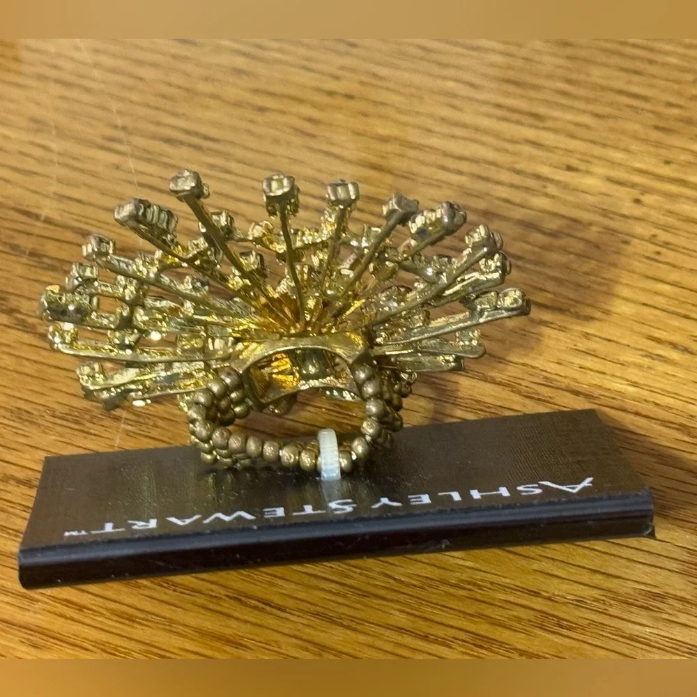 Ashley Stewart Large Brown and Champagne‎ Jeweled Peacock Stretch Ring